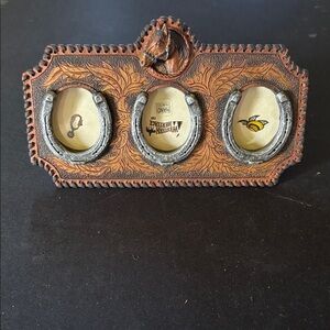 Western Horse Triple Photo Frame with Horseshoe Accents